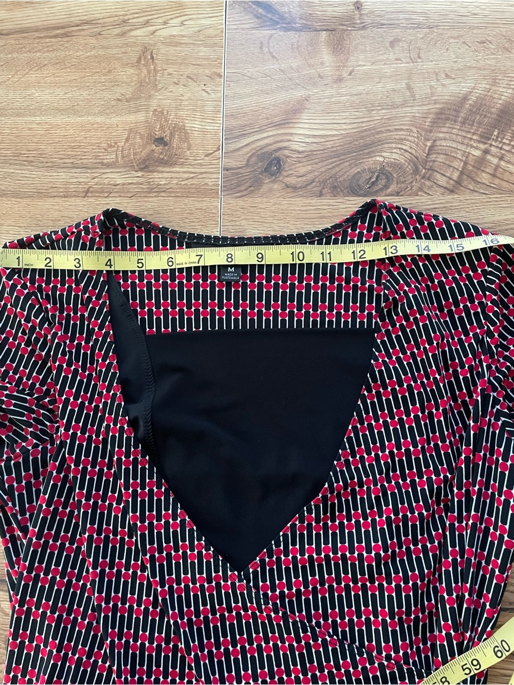 Briggs New York Black and Pink Geometric Faux-Wrap Long Sleeve Top - Picture 3 of 4